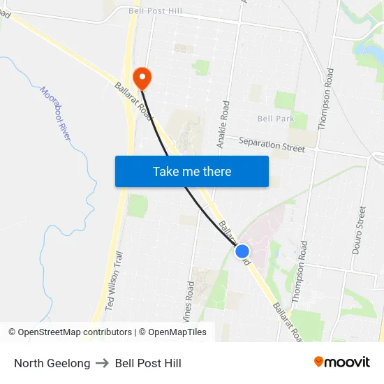 North Geelong to Bell Post Hill map