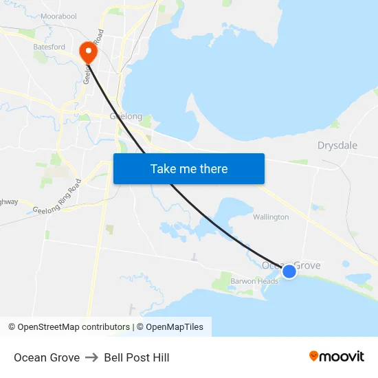 Ocean Grove to Bell Post Hill map