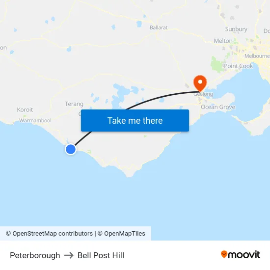 Peterborough to Bell Post Hill map