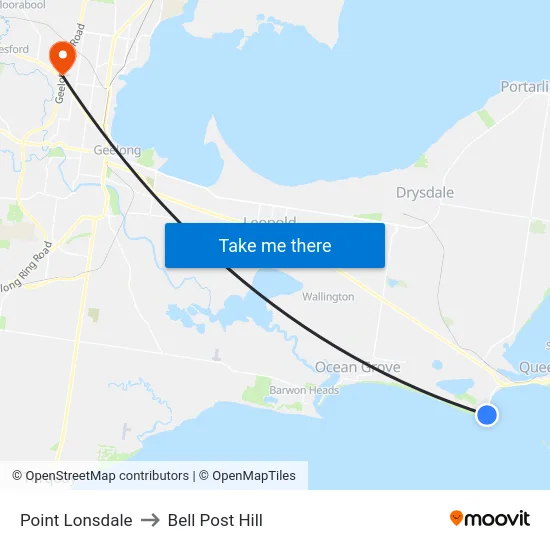Point Lonsdale to Bell Post Hill map
