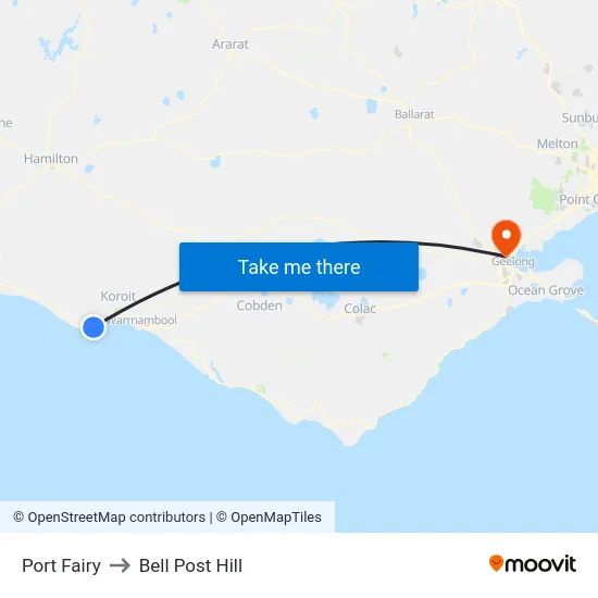 Port Fairy to Bell Post Hill map