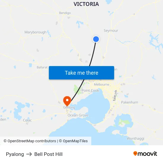 Pyalong to Bell Post Hill map