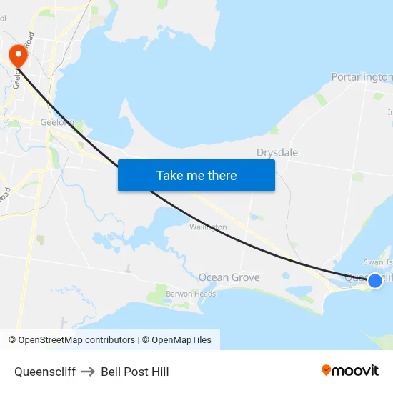 Queenscliff to Bell Post Hill map