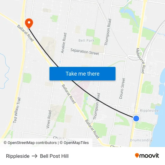 Rippleside to Bell Post Hill map