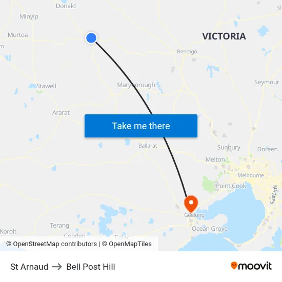 St Arnaud to Bell Post Hill map