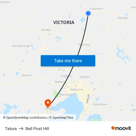 Tatura to Bell Post Hill map