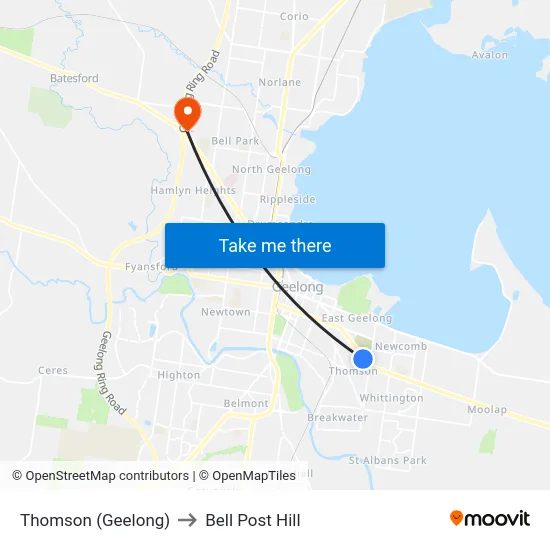 Thomson (Geelong) to Bell Post Hill map