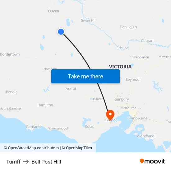 Turriff to Bell Post Hill map