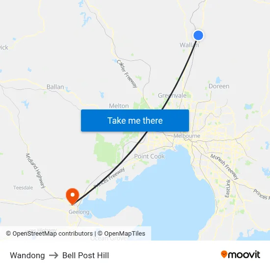 Wandong to Bell Post Hill map