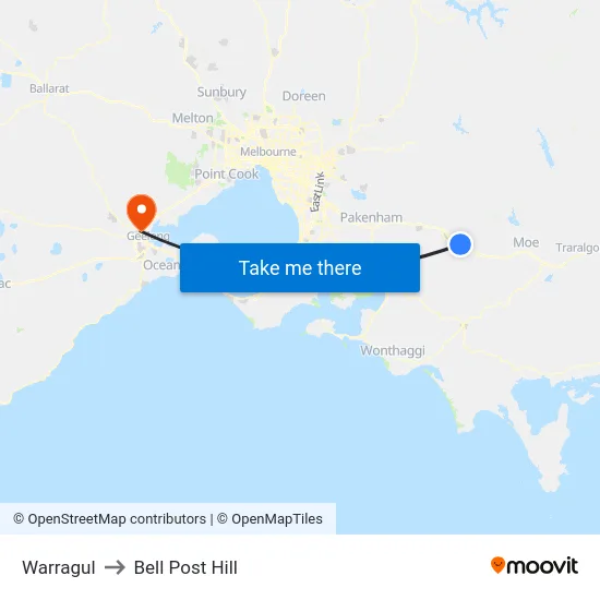 Warragul to Bell Post Hill map