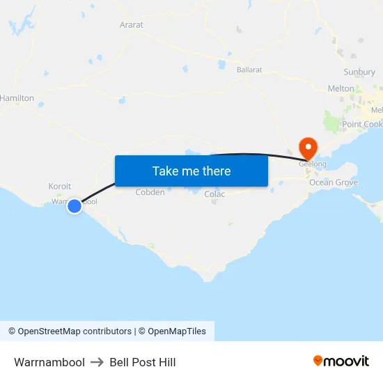 Warrnambool to Bell Post Hill map