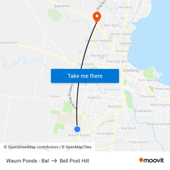 Waurn Ponds - Bal to Bell Post Hill map