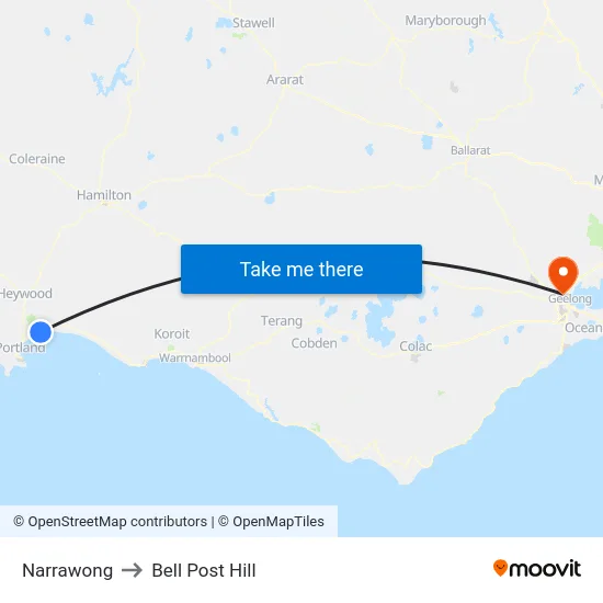 Narrawong to Bell Post Hill map