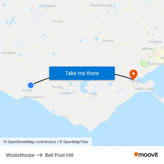 Woolsthorpe to Bell Post Hill map