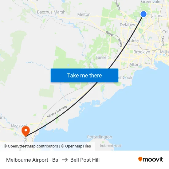 Melbourne Airport - Bal to Bell Post Hill map