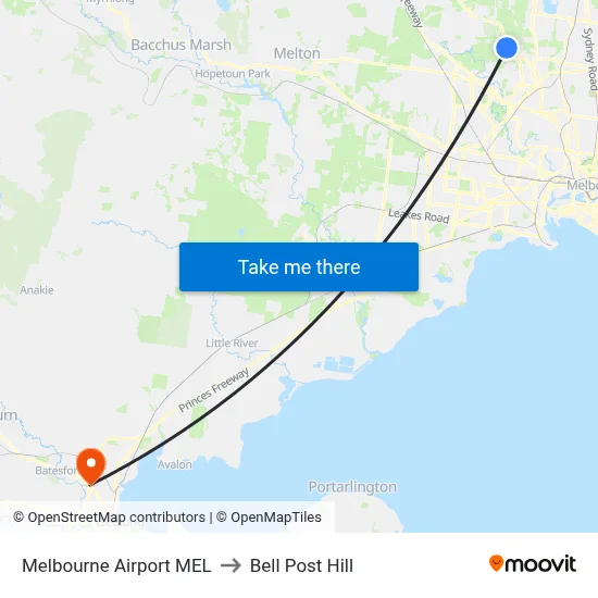 Melbourne Airport MEL to Bell Post Hill map