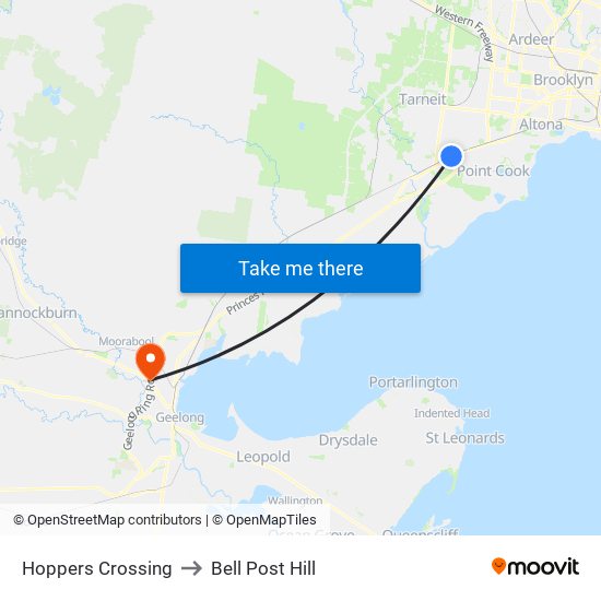 Hoppers Crossing to Bell Post Hill map