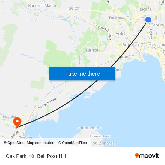 Oak Park to Bell Post Hill map