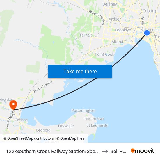 122-Southern Cross Railway Station/Spencer St (Melbourne City) to Bell Post Hill map