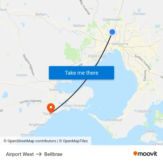 Airport West to Bellbrae map