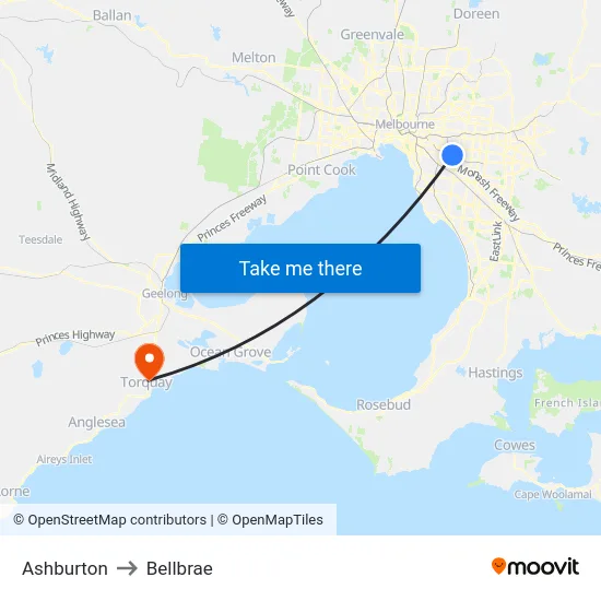 Ashburton to Bellbrae map