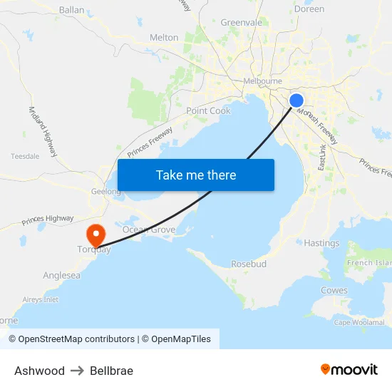 Ashwood to Bellbrae map