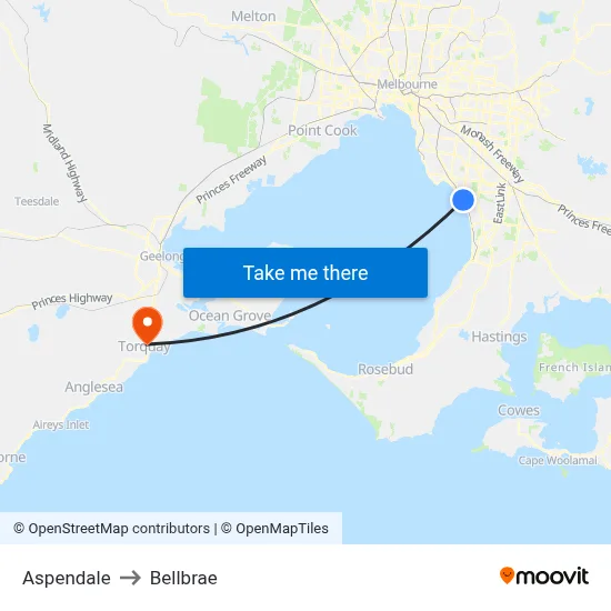 Aspendale to Bellbrae map
