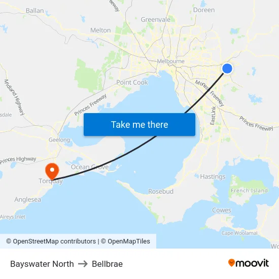 Bayswater North to Bellbrae map