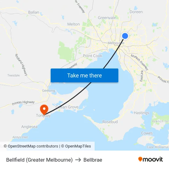 Bellfield (Greater Melbourne) to Bellbrae map