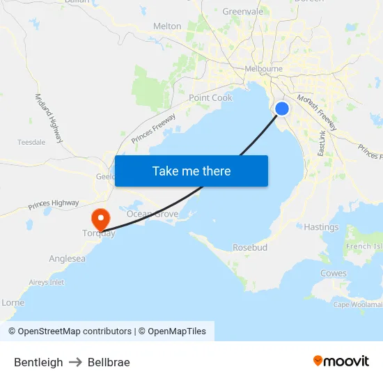 Bentleigh to Bellbrae map