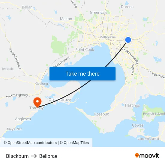 Blackburn to Bellbrae map