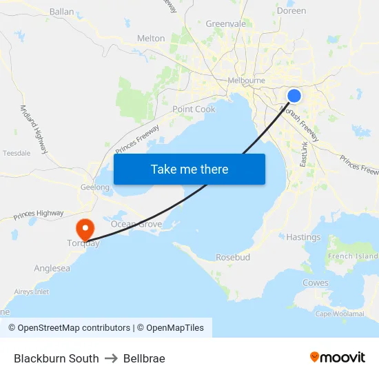Blackburn South to Bellbrae map