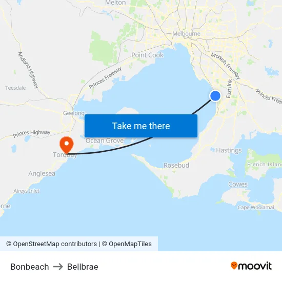 Bonbeach to Bellbrae map