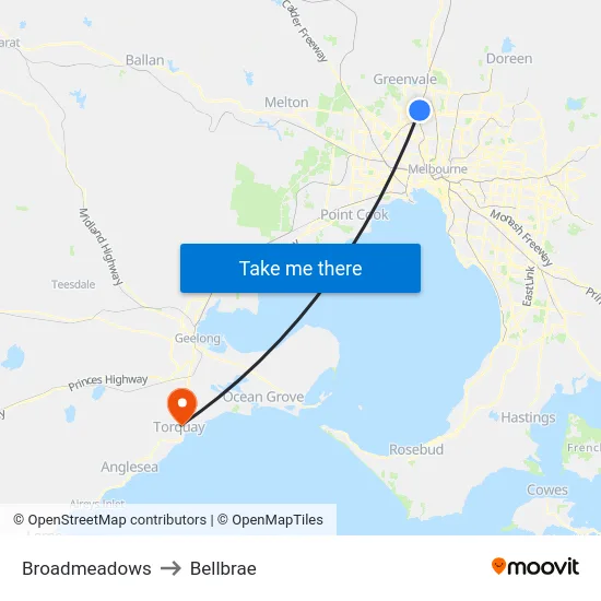 Broadmeadows to Bellbrae map