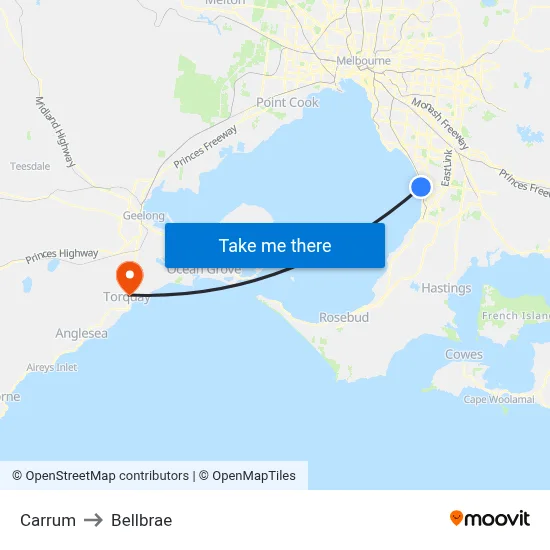 Carrum to Bellbrae map