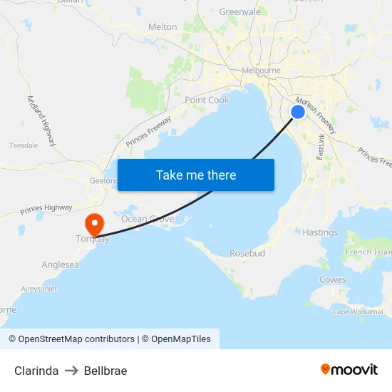 Clarinda to Bellbrae map
