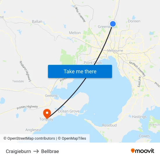 Craigieburn to Bellbrae map