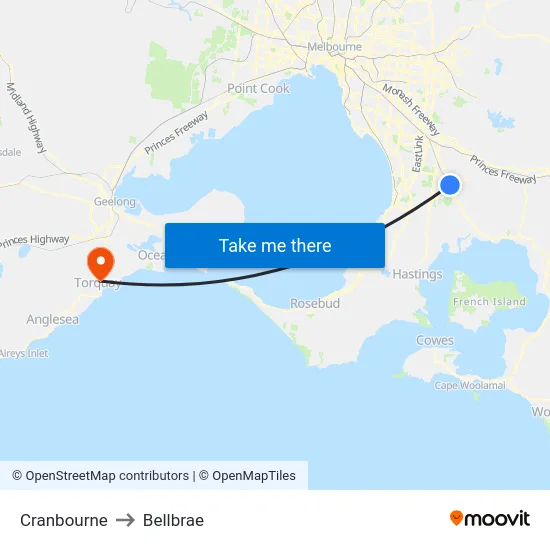 Cranbourne to Bellbrae map