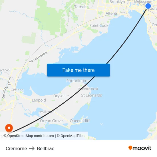 Cremorne to Bellbrae map