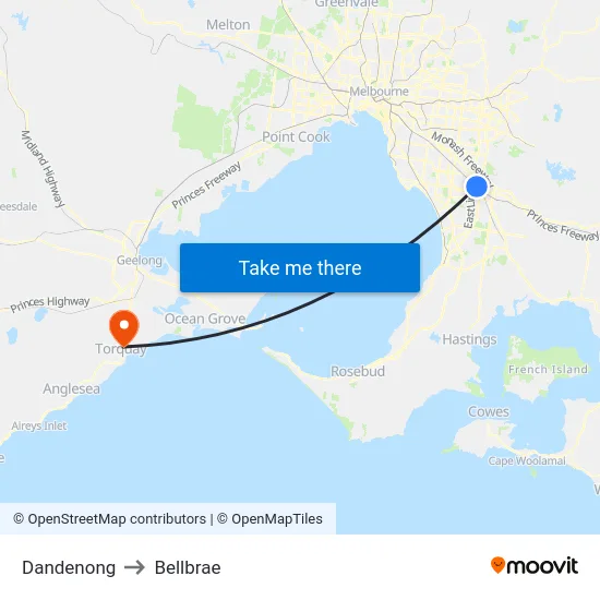 Dandenong to Bellbrae map