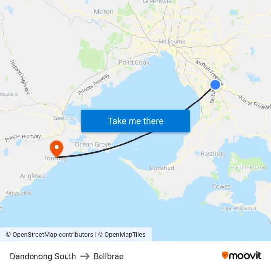 Dandenong South to Bellbrae map
