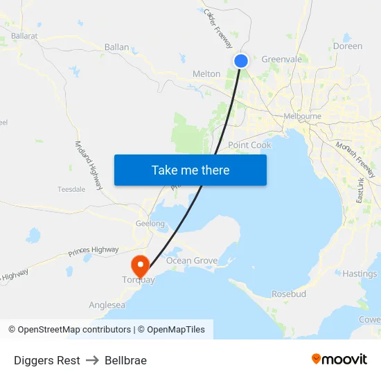 Diggers Rest to Bellbrae map