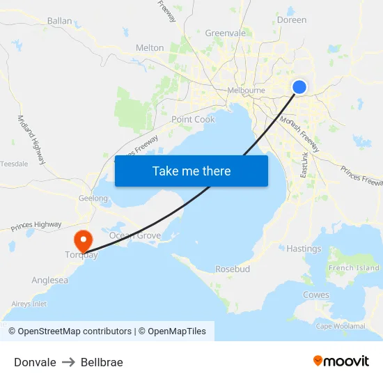 Donvale to Bellbrae map