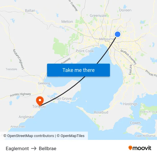 Eaglemont to Bellbrae map