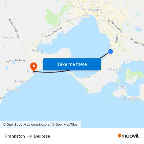 Frankston to Bellbrae map