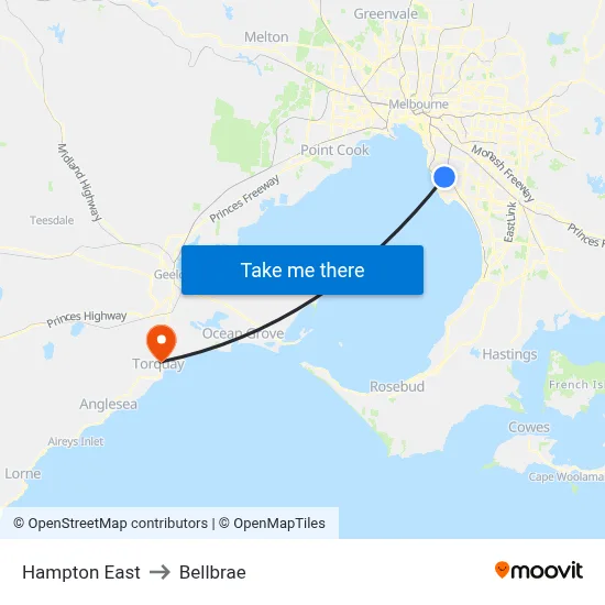 Hampton East to Bellbrae map