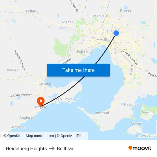 Heidelberg Heights to Bellbrae map