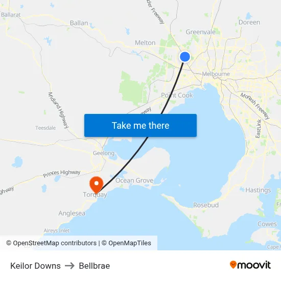 Keilor Downs to Bellbrae map