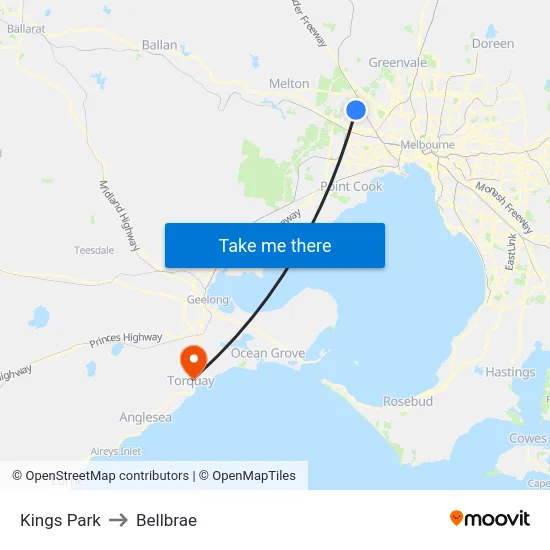 Kings Park to Bellbrae map