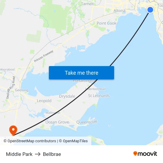 Middle Park to Bellbrae map